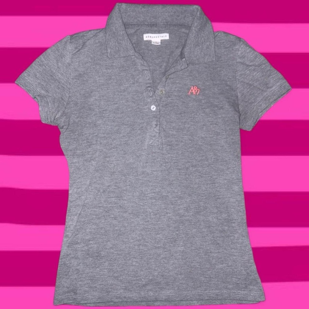 Aeropostale Heather Gray Polo with Pink Embroidery